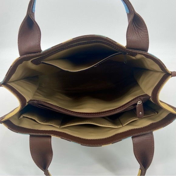 TRAMONTANO Napoli Italian Leather and Canvas Tote Bag Made in Italy - Picture 4 of 9